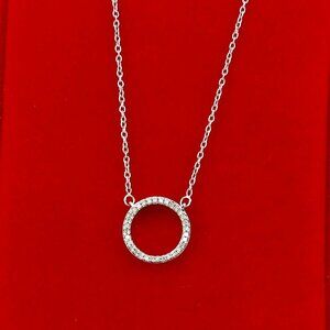 Small Diamond Circle Necklace Sterling Silver Genuine Natural Real